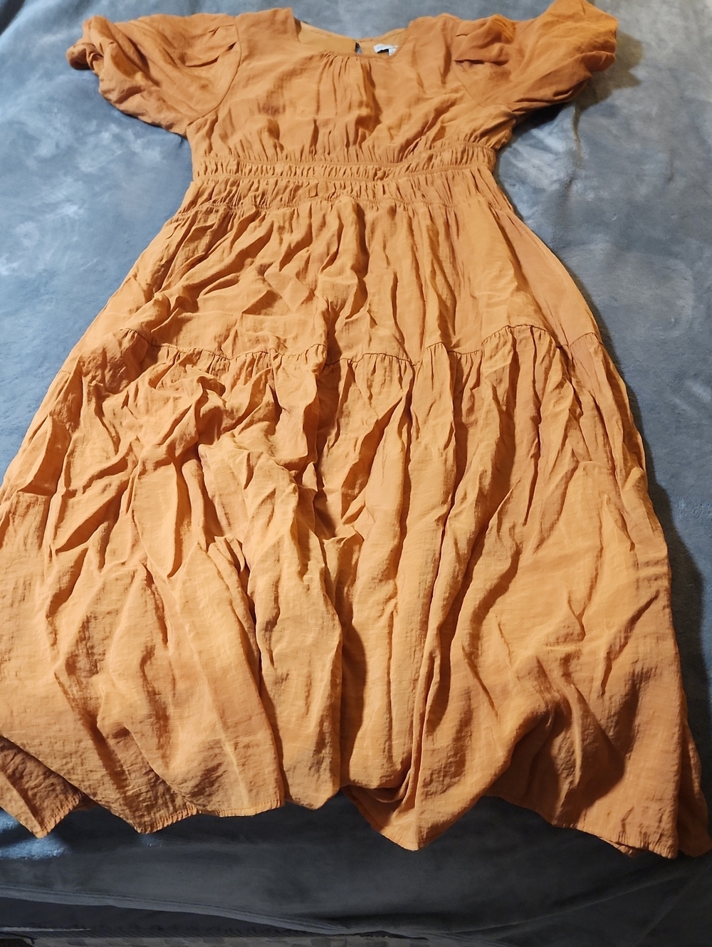 Moon River Burnt Orange Gathered Neckline Dress